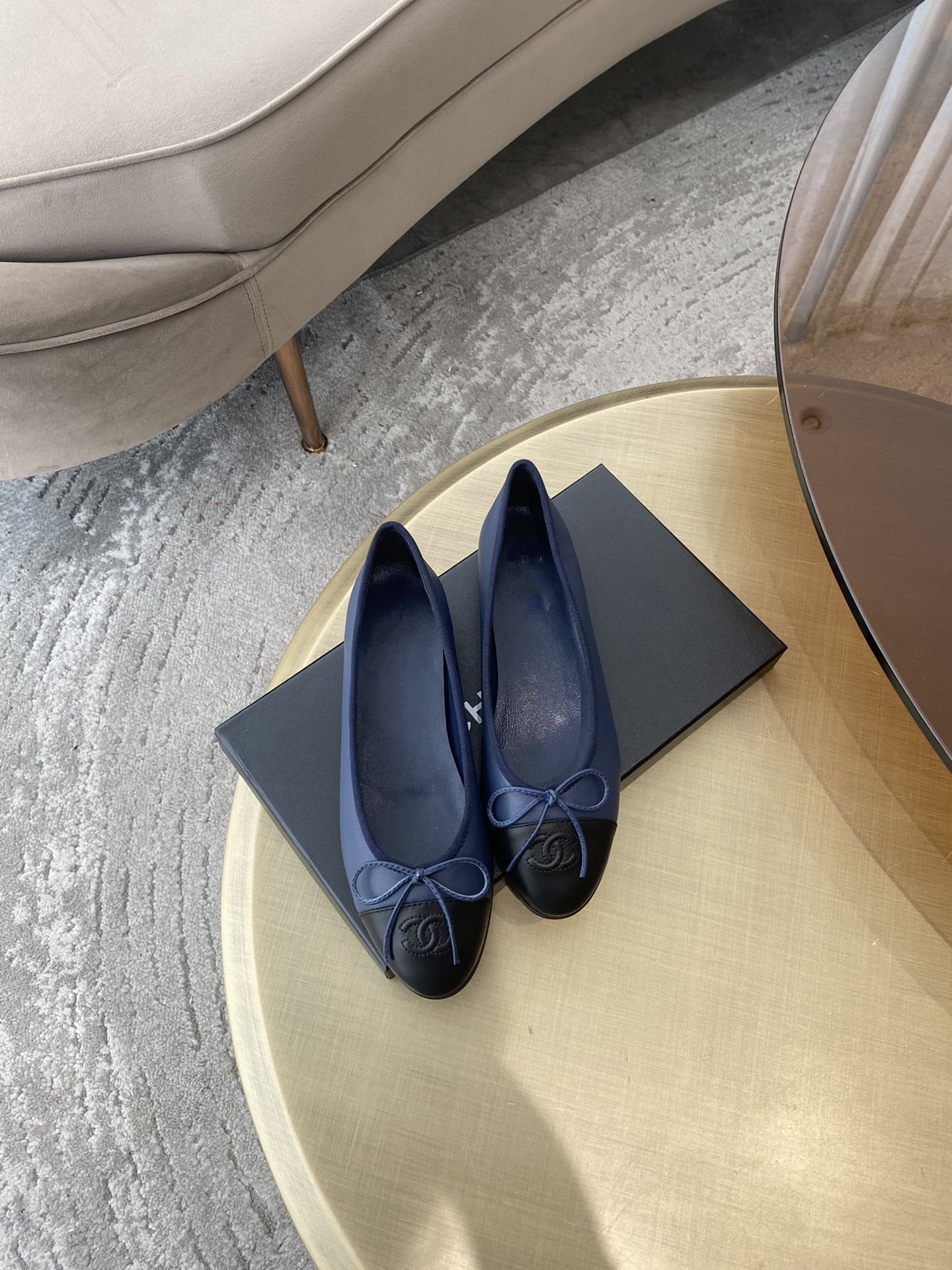 BALLET FLATS DARK BLUE BLACK LAMBSKIN - 35