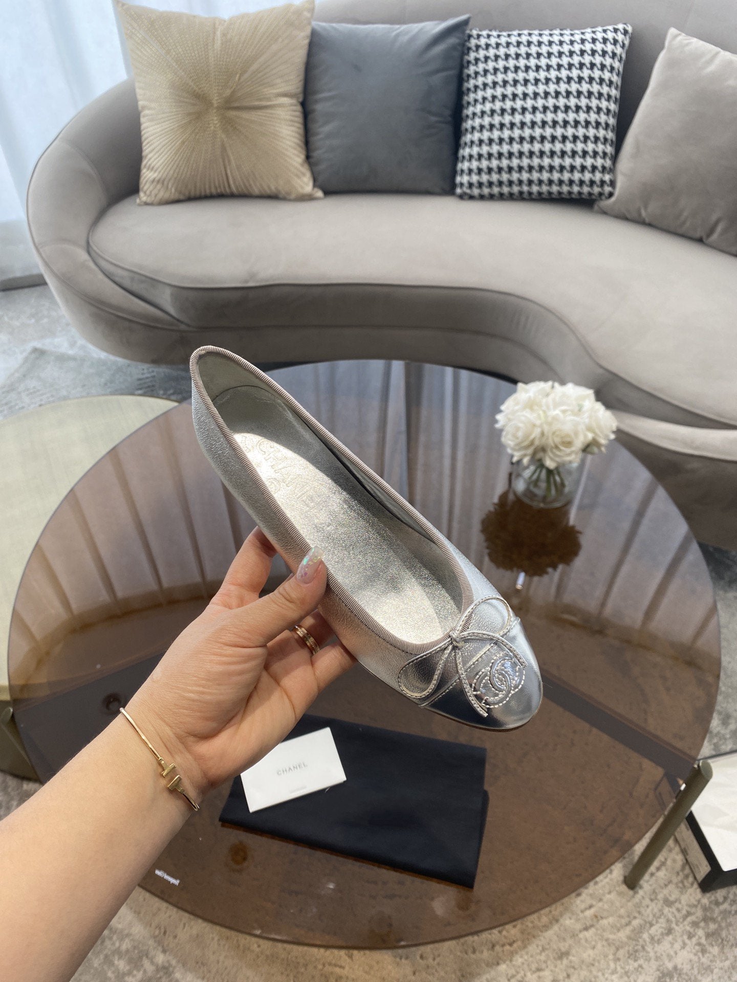 BALLET FLATS SILVER LAMBSKIN - 35