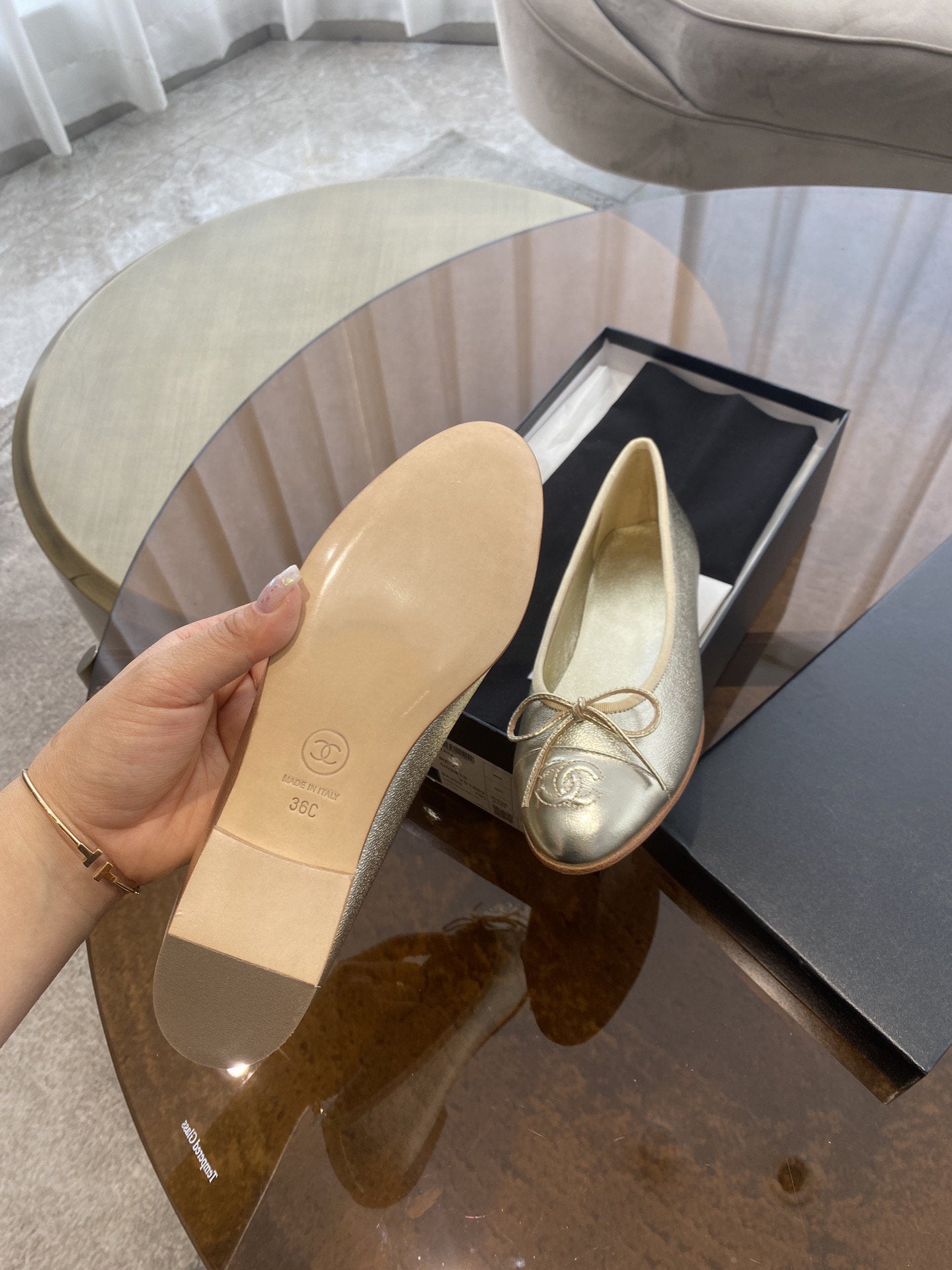 BALLET FLATS LIGHT GOLD LAMBSKIN - 35
