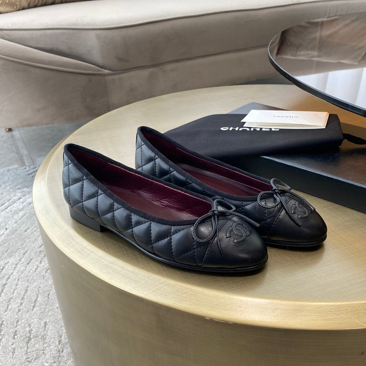BALLET FLATS BLACK QUILTED LAMBSKIN - 35