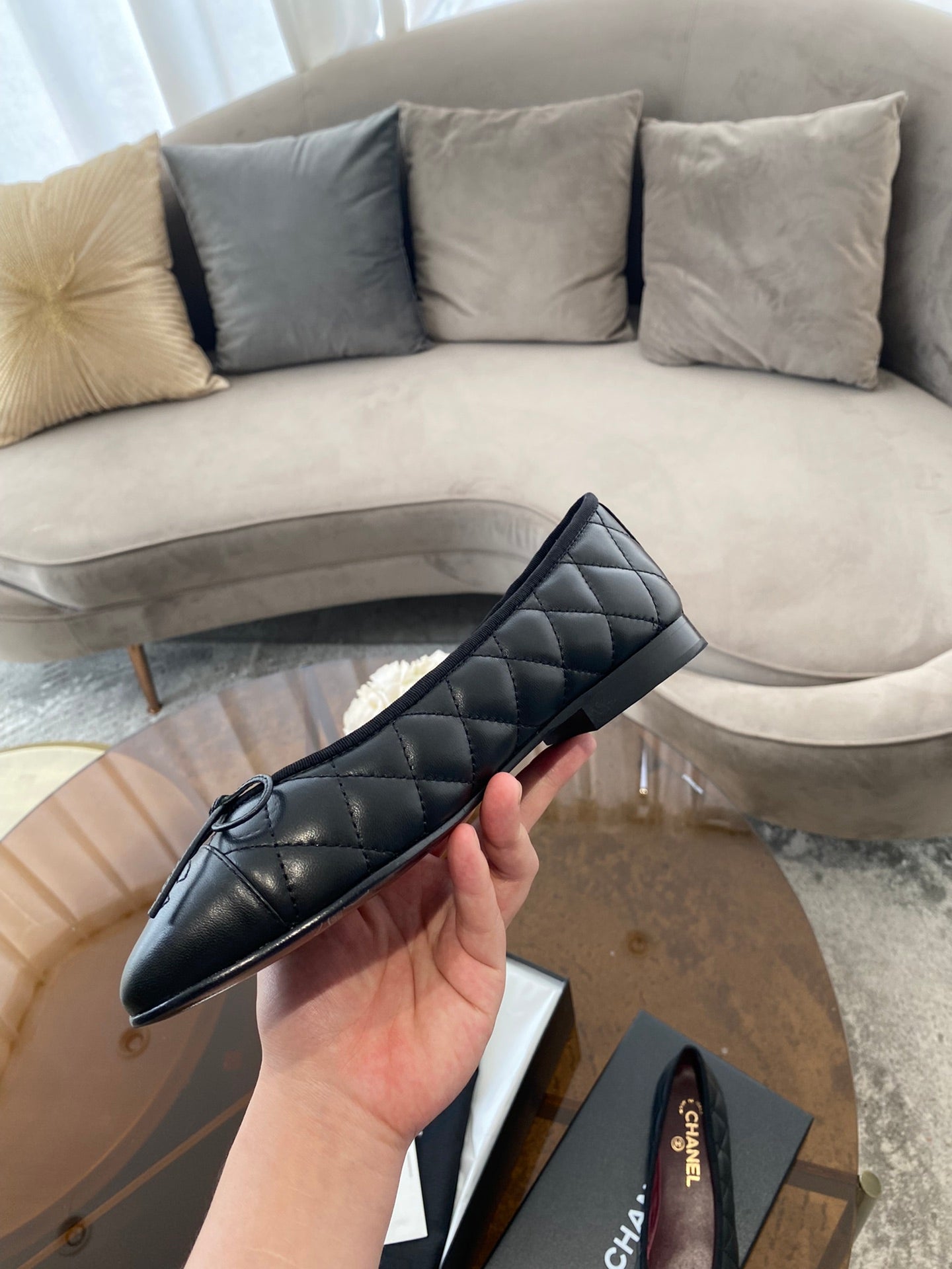 BALLET FLATS BLACK QUILTED LAMBSKIN - 35