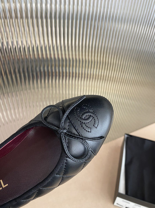 BALLET FLATS BLACK QUILTED LAMBSKIN - 35