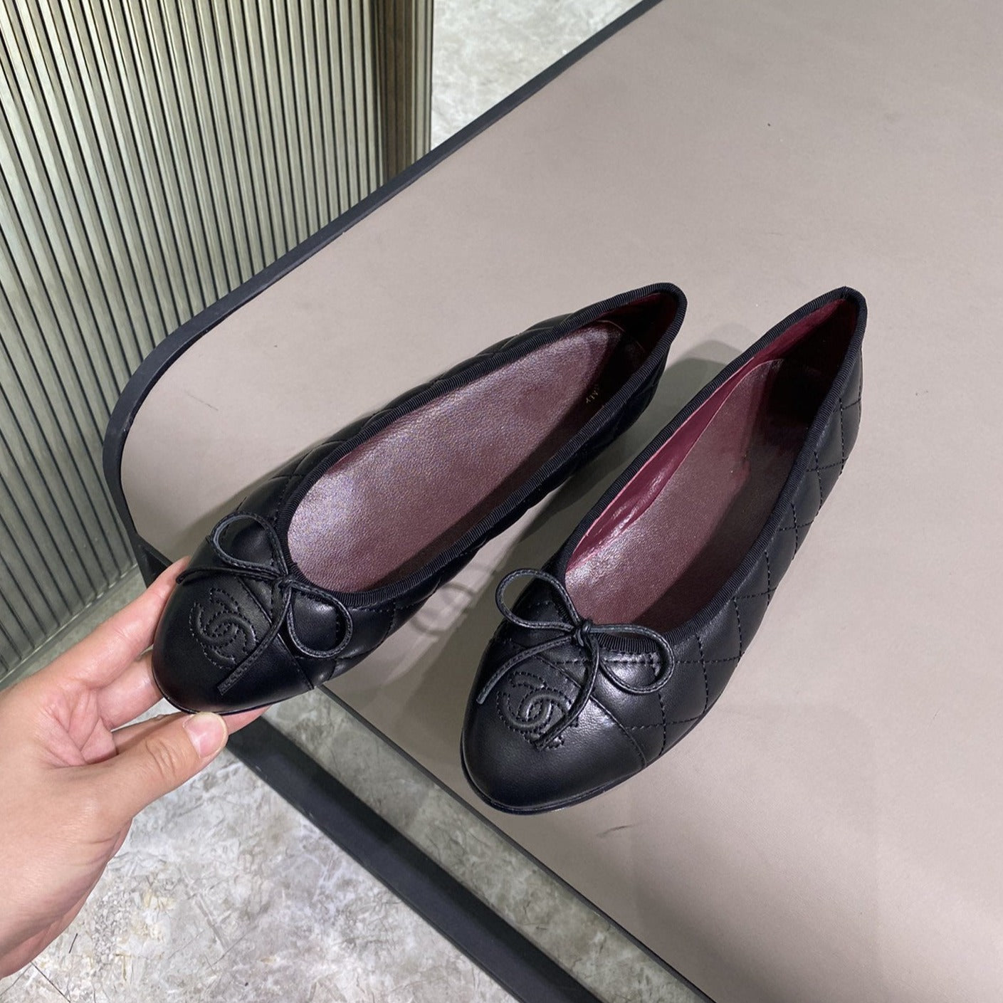 BALLET FLATS BLACK QUILTED LAMBSKIN - 35