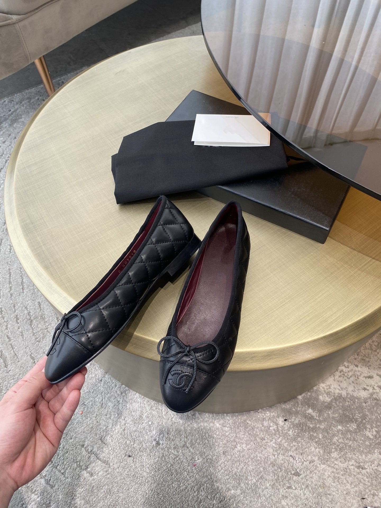 BALLET FLATS BLACK QUILTED LAMBSKIN - 35