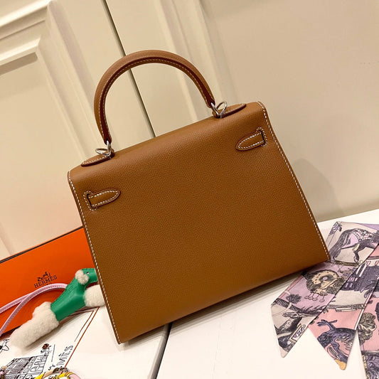 Сумка HM KELLY, 25 СМ, ЗОЛОТА ШКІРА EPSOM, СРІБНА ФУРНІТУРА