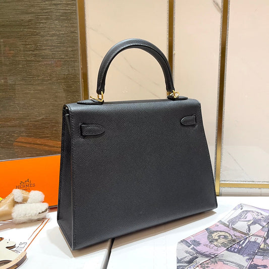 Сумка Hermes Kelly 25 см, чорна, шкіра Epsom, золотиста фурнітура