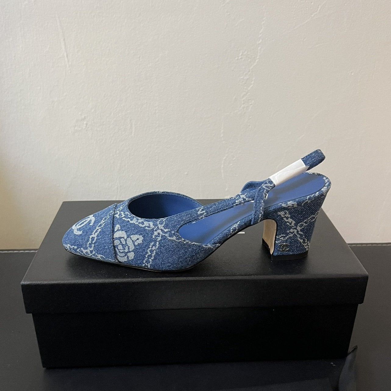 high slingbacks blue denim - 35