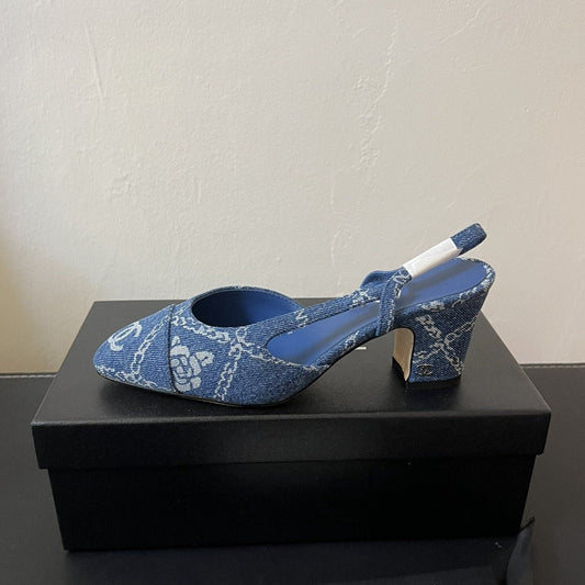 high slingbacks blue denim - 35