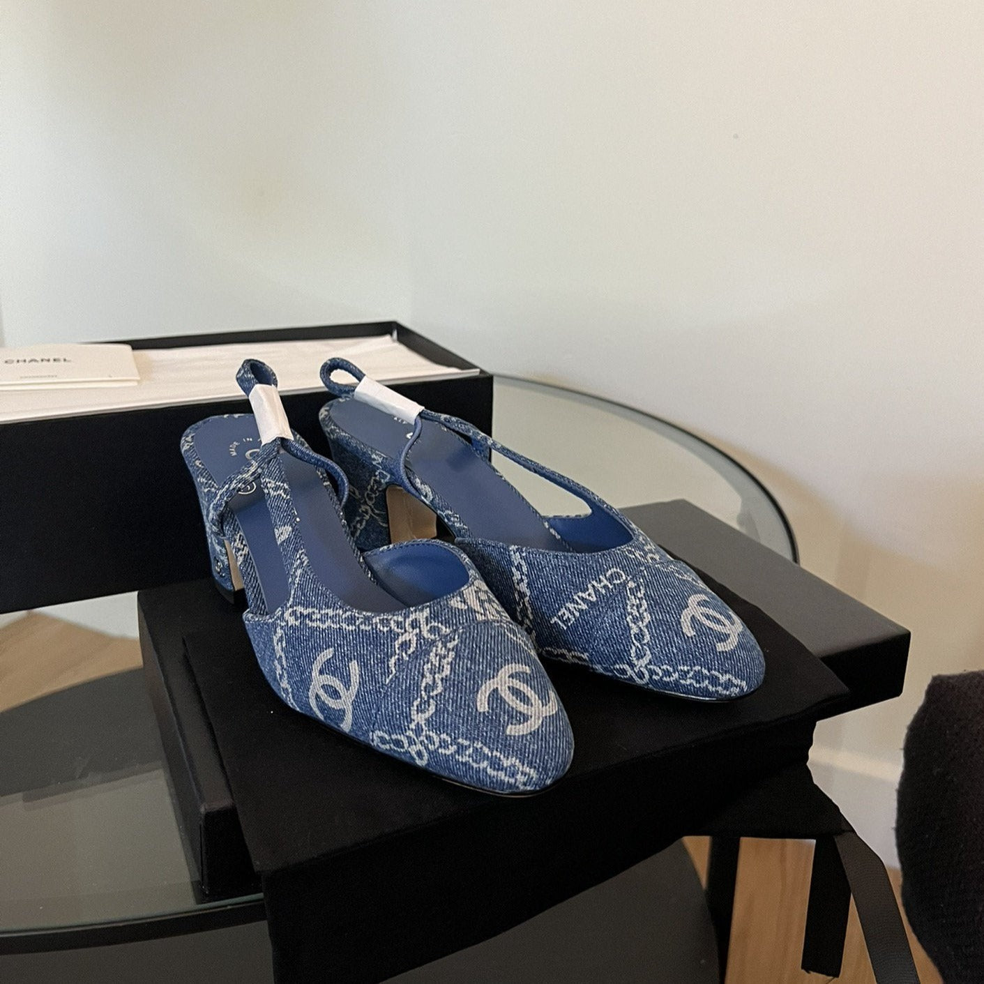 high slingbacks blue denim - 35