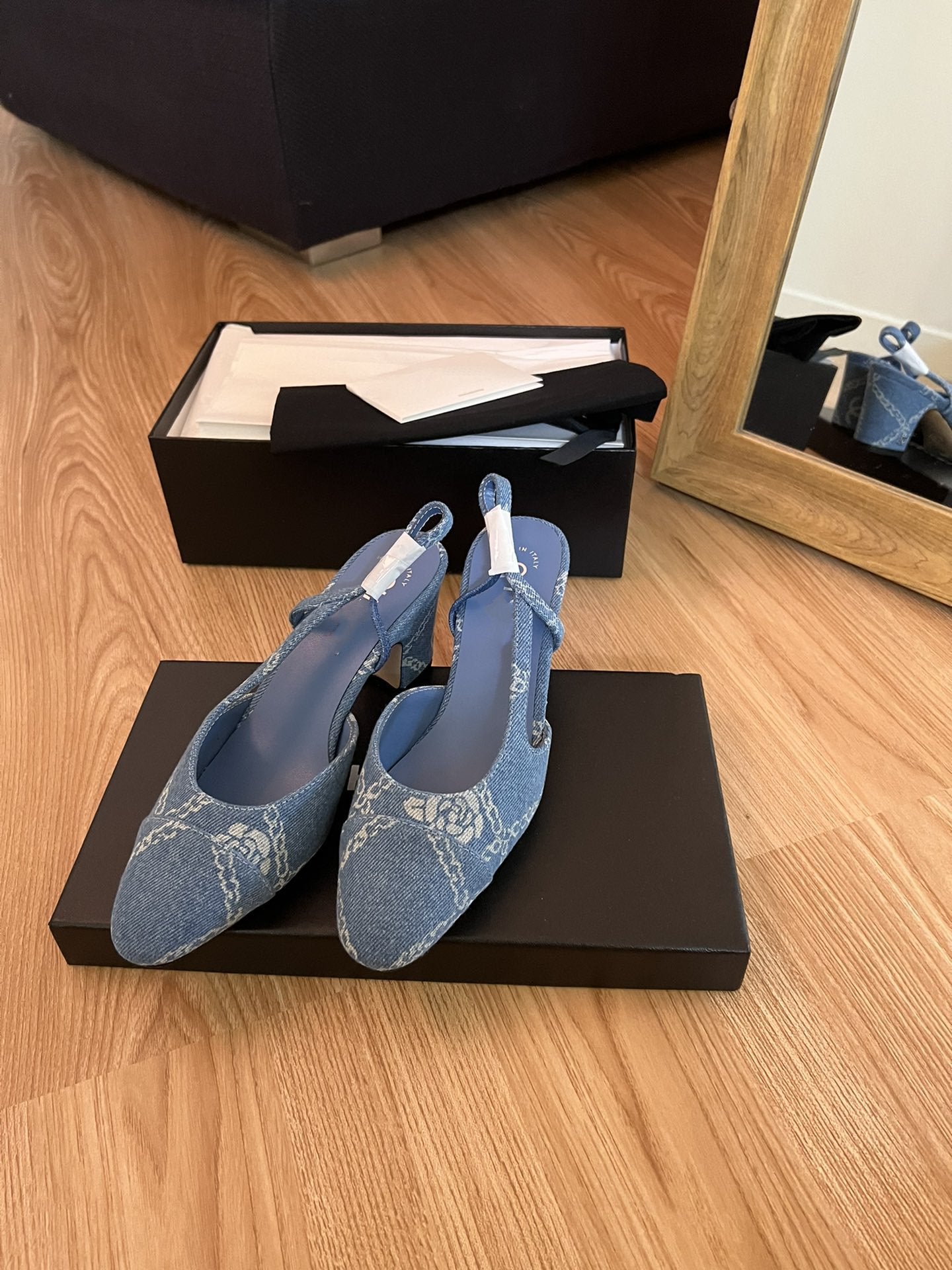 high slingbacks light blue denim - 35
