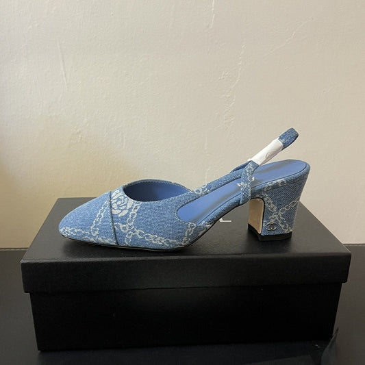 high slingbacks light blue denim - 35