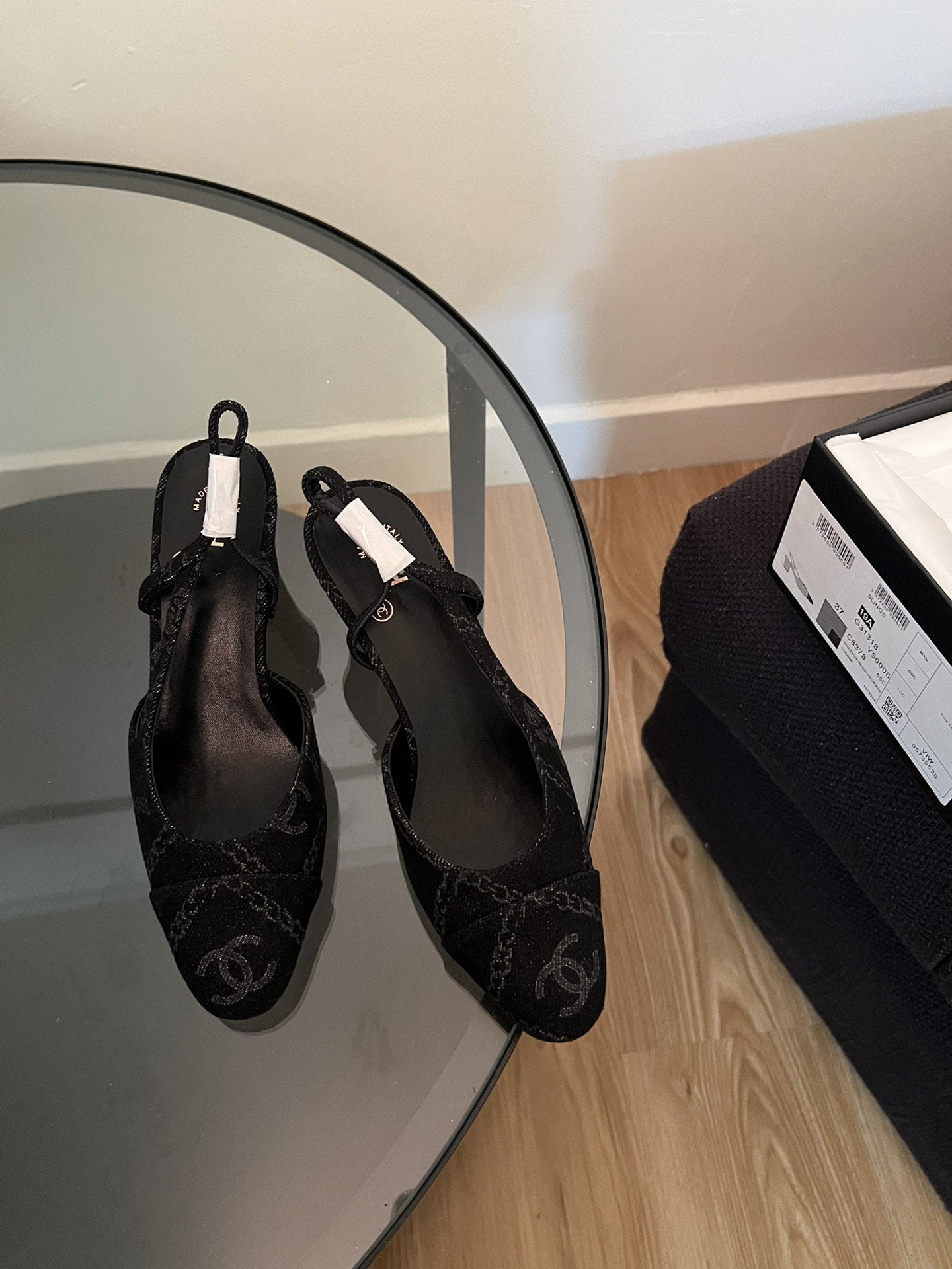high slingbacks black denim - 35