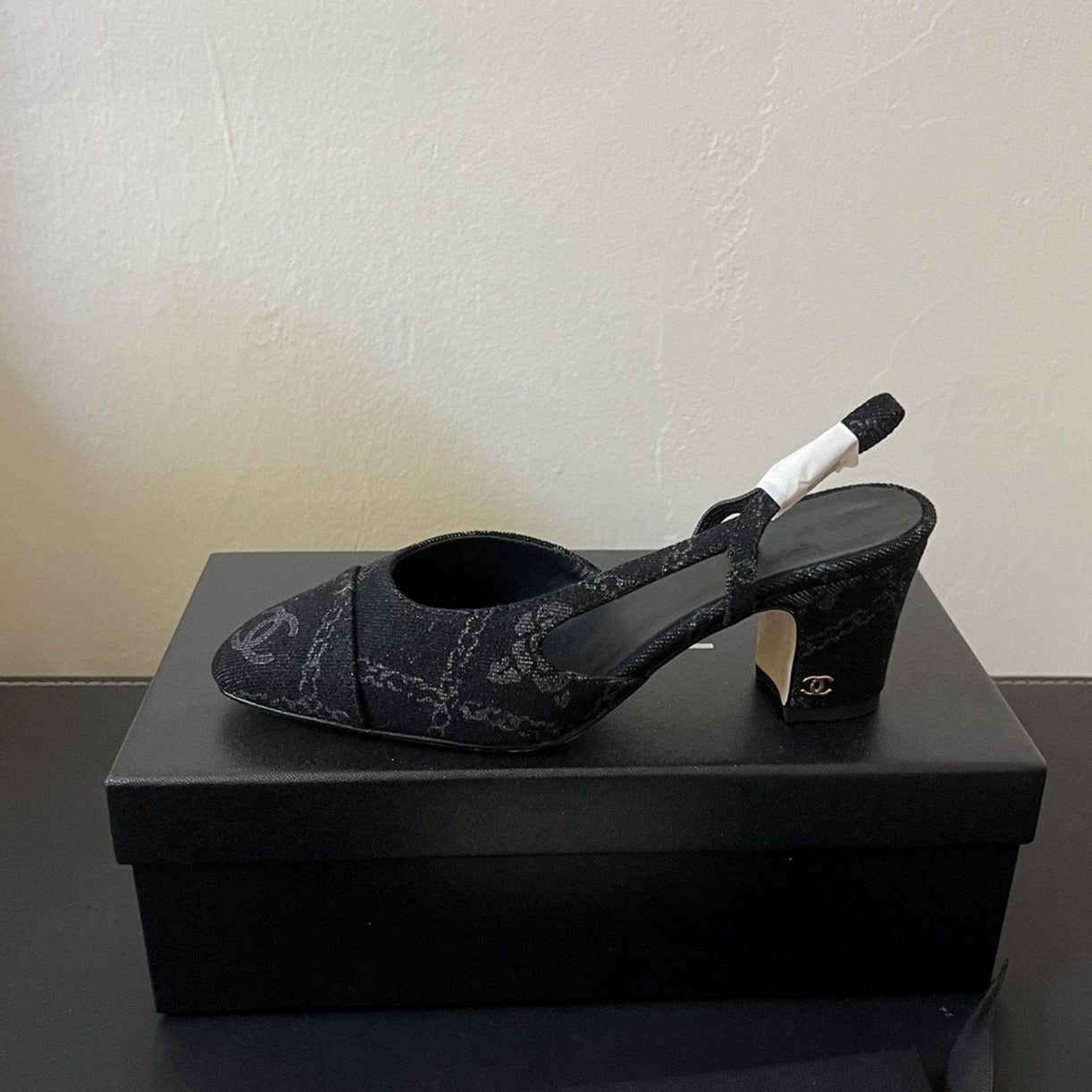 high slingbacks black denim - 35