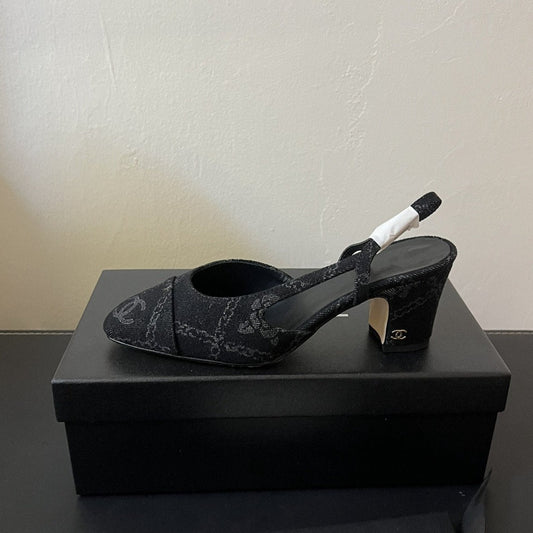 high slingbacks black denim - 35