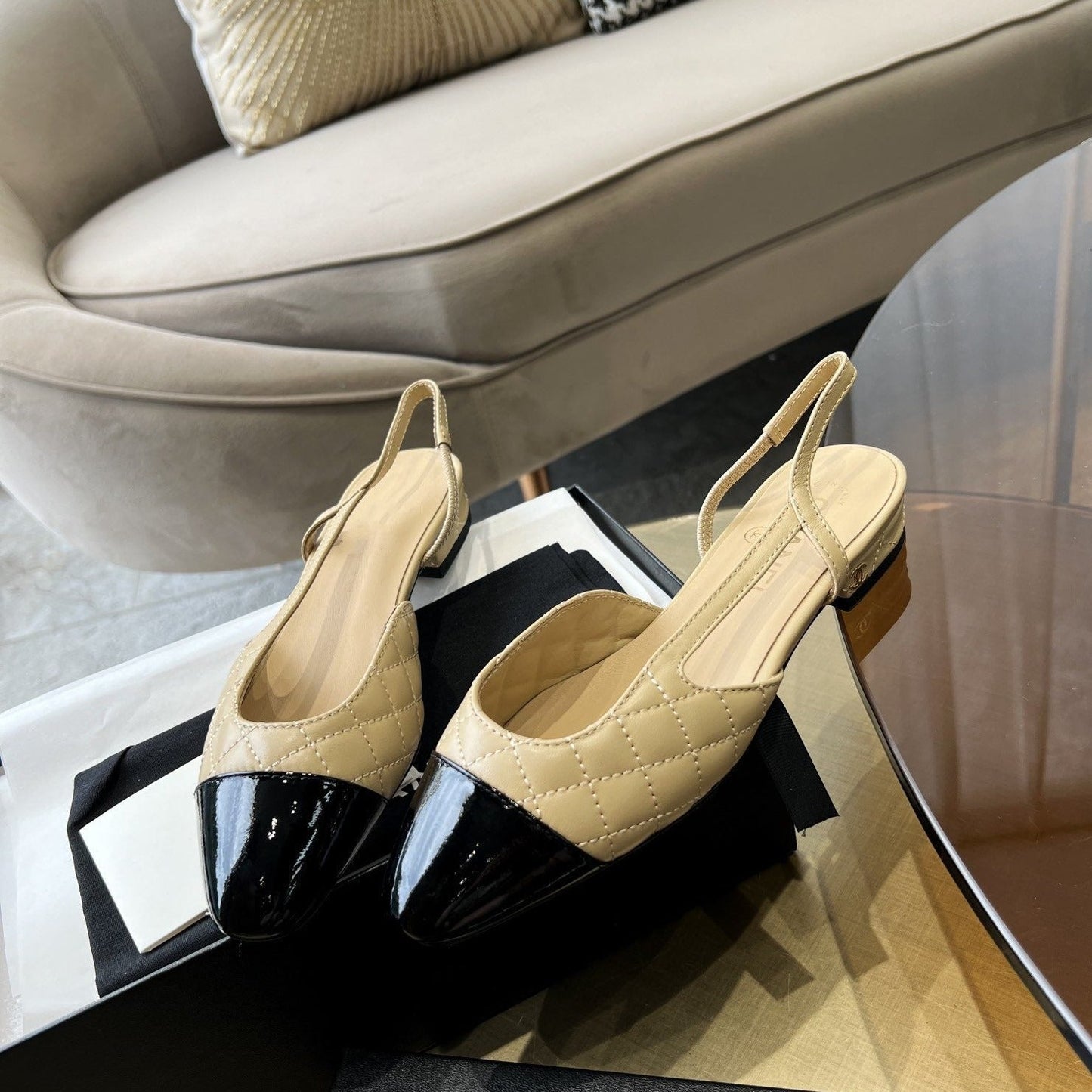 slingbacks beige quilted calfskin - 35