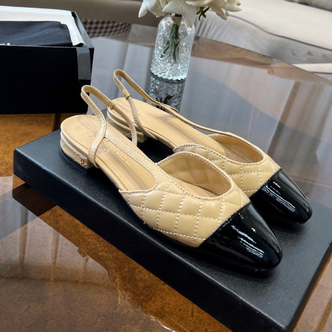 slingbacks beige quilted calfskin - 35