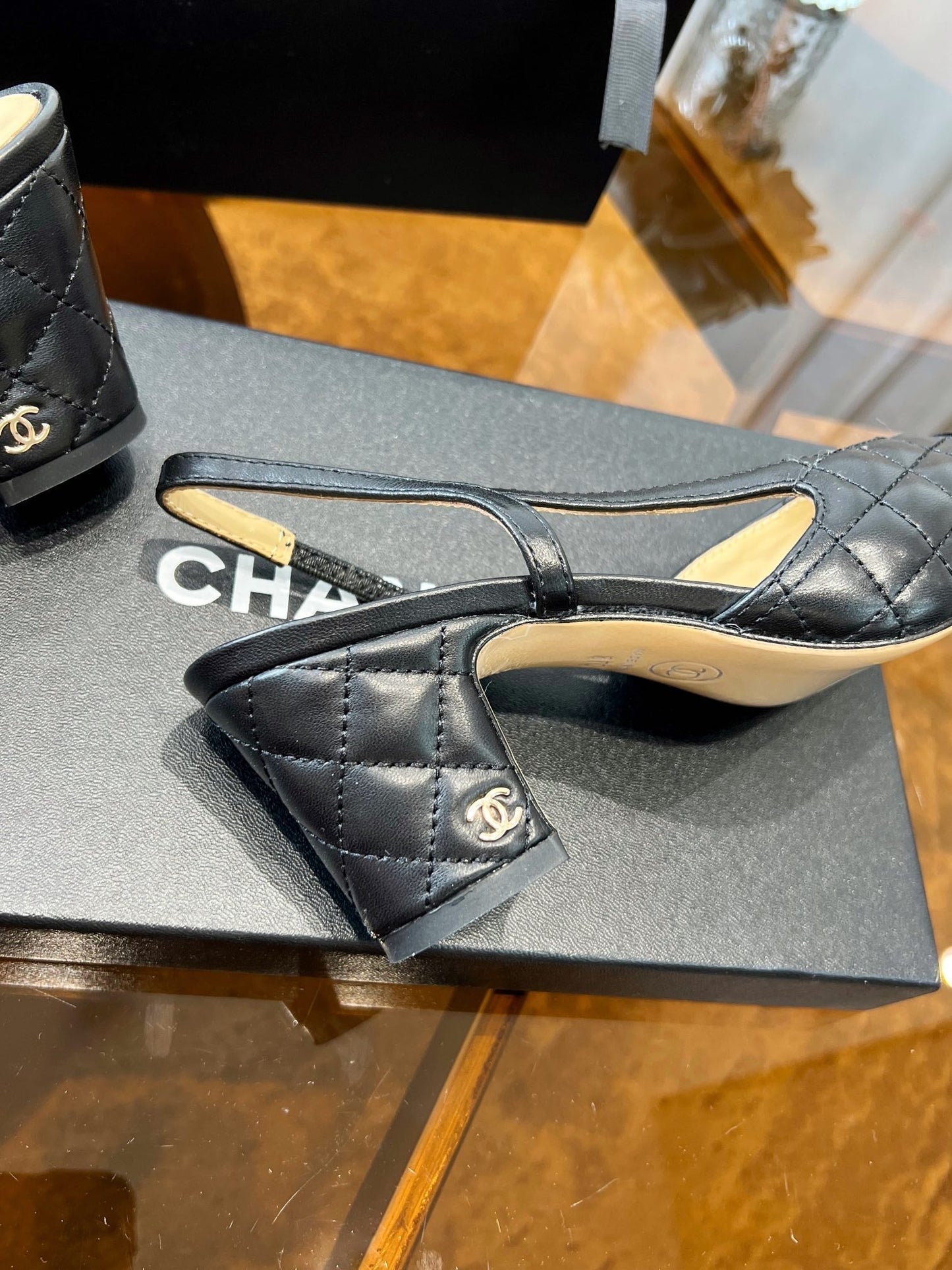 high slingbacks black quilted lambskin - 35