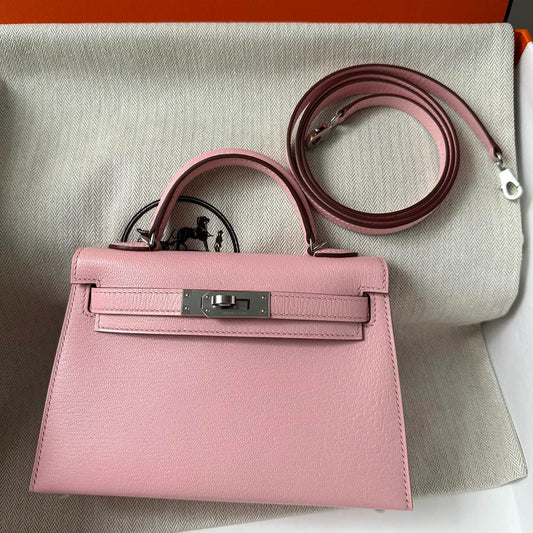 HM KELLY MINI 19 PINK CHEVRE СРІБНА ФУРНІТУРА