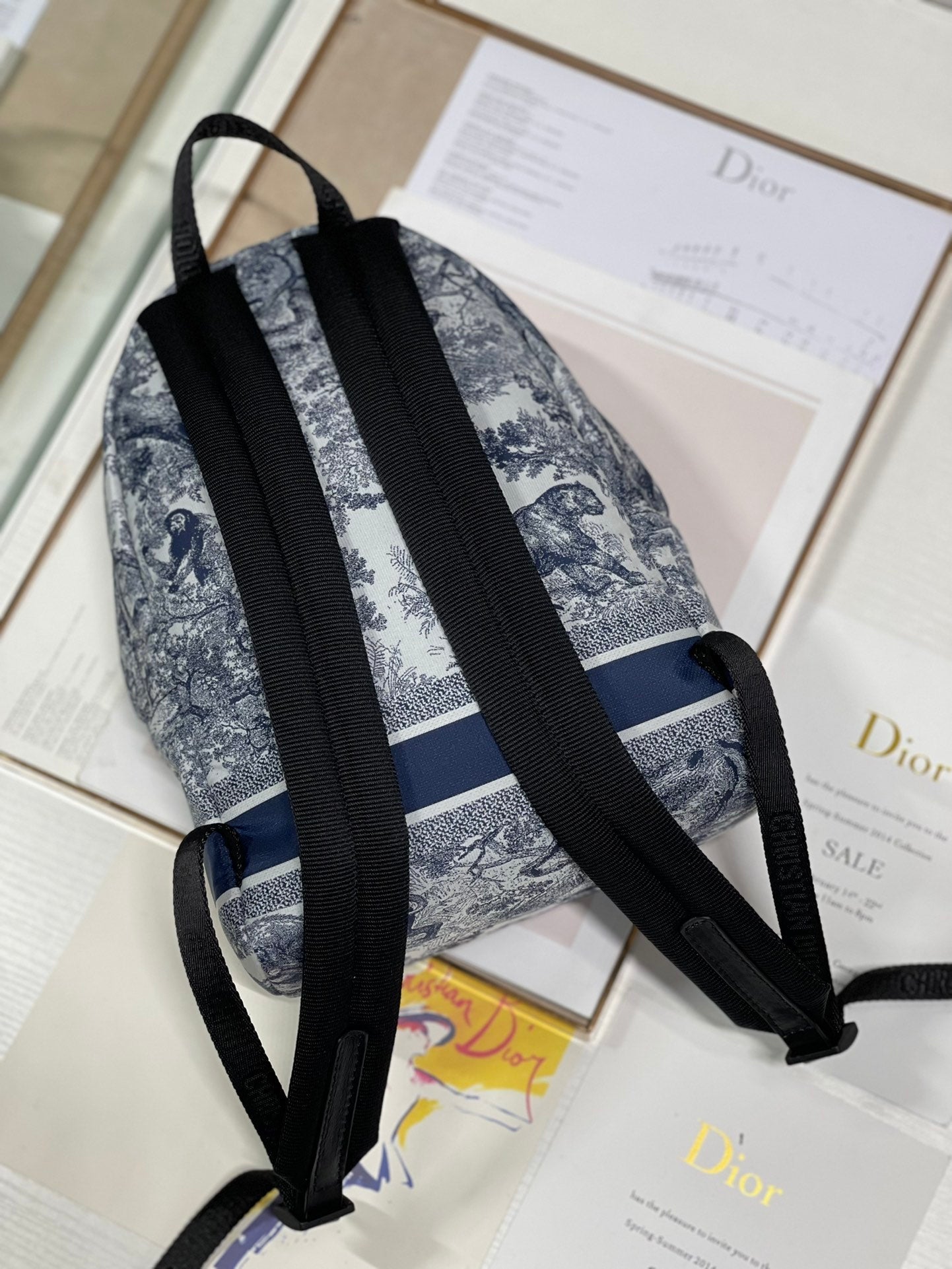 TRAVEL BACKPACK 20CM WHITE BLUE OBLIQUE JACQUARD - 30CM