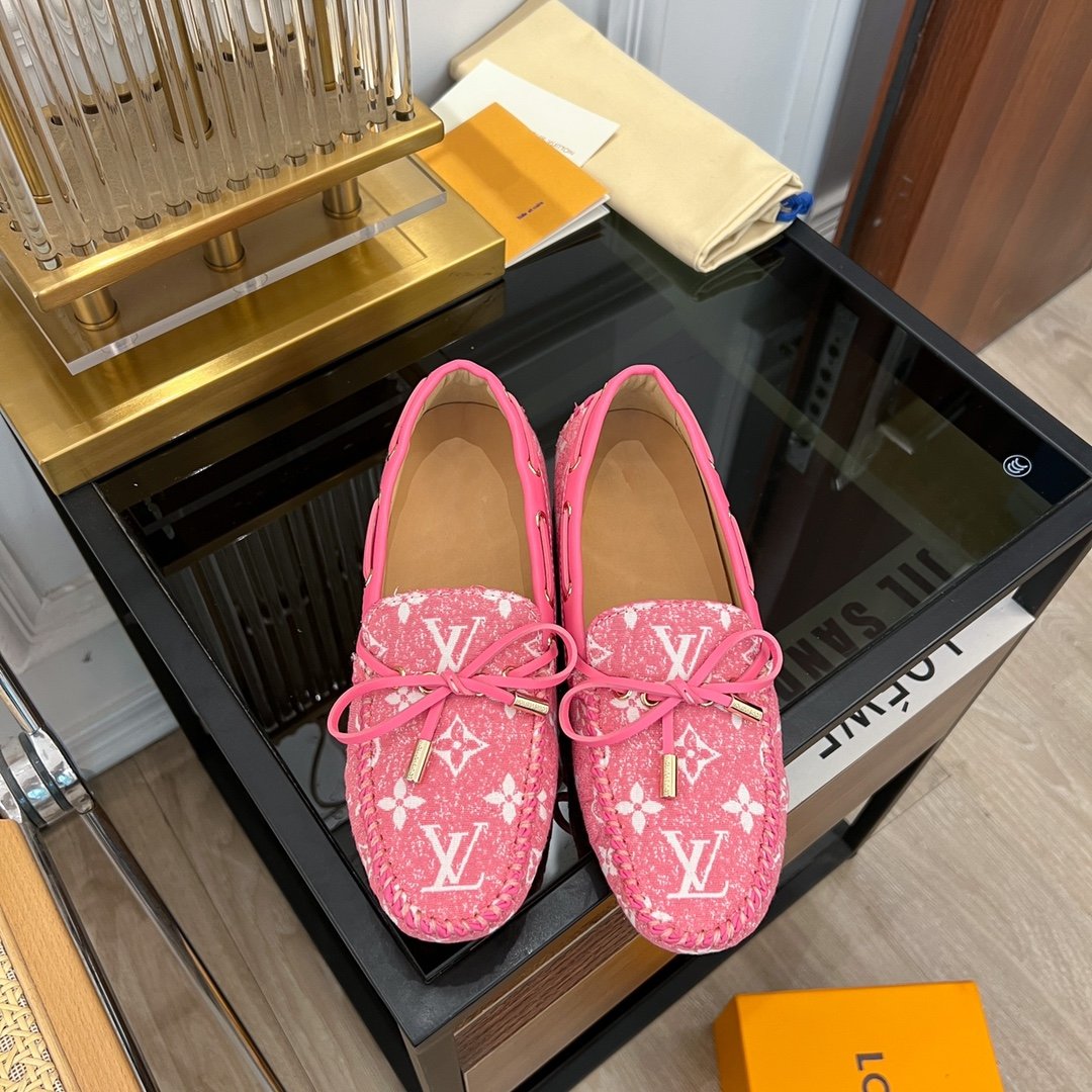 LV GLORIA FLAT LOAFER DENIM FLORAL FABRIC PINK - 35