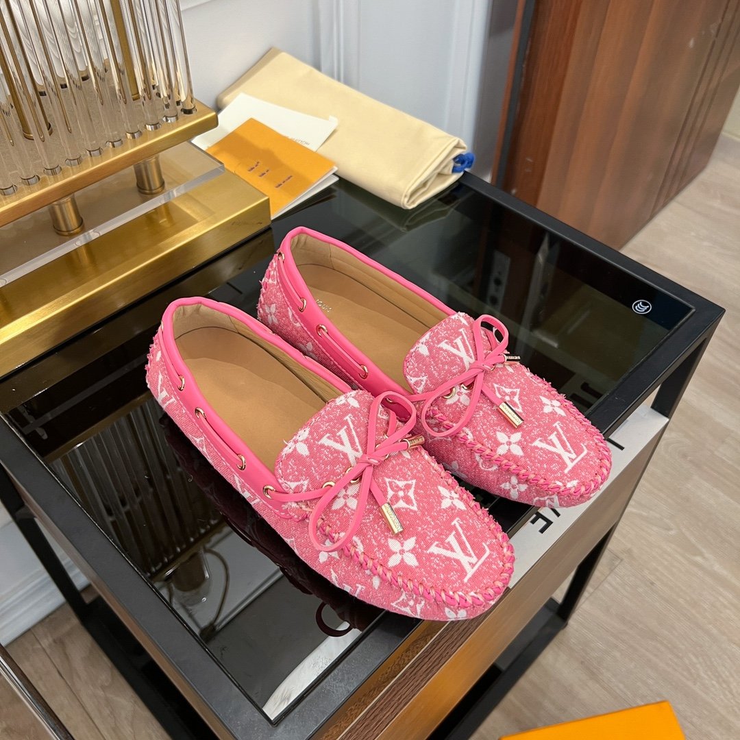 LV GLORIA FLAT LOAFER DENIM FLORAL FABRIC PINK - 35