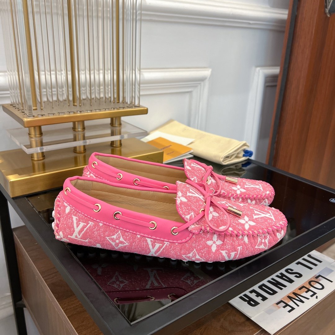 LV GLORIA FLAT LOAFER DENIM FLORAL FABRIC PINK - 35