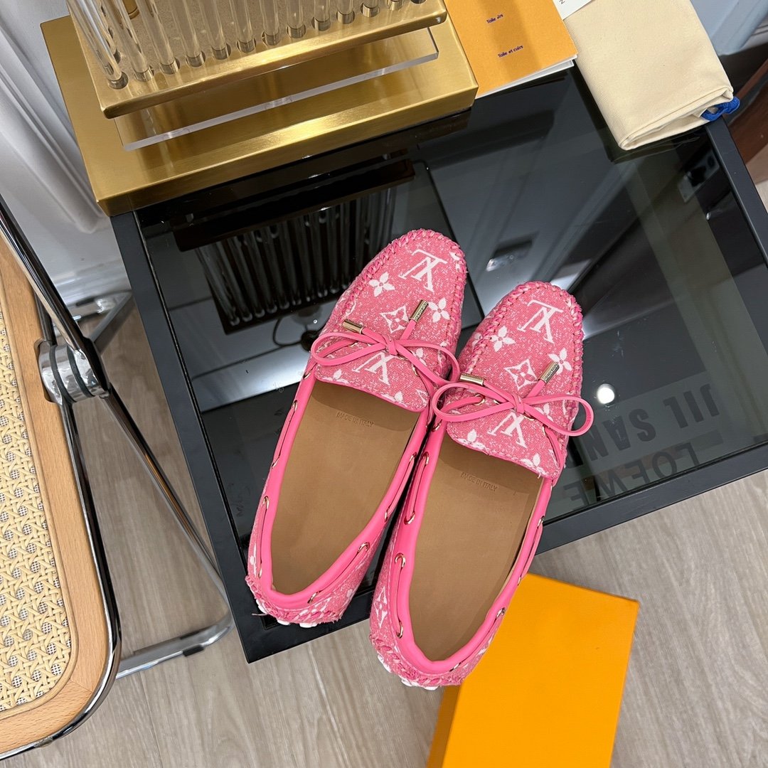 LV GLORIA FLAT LOAFER DENIM FLORAL FABRIC PINK - 35
