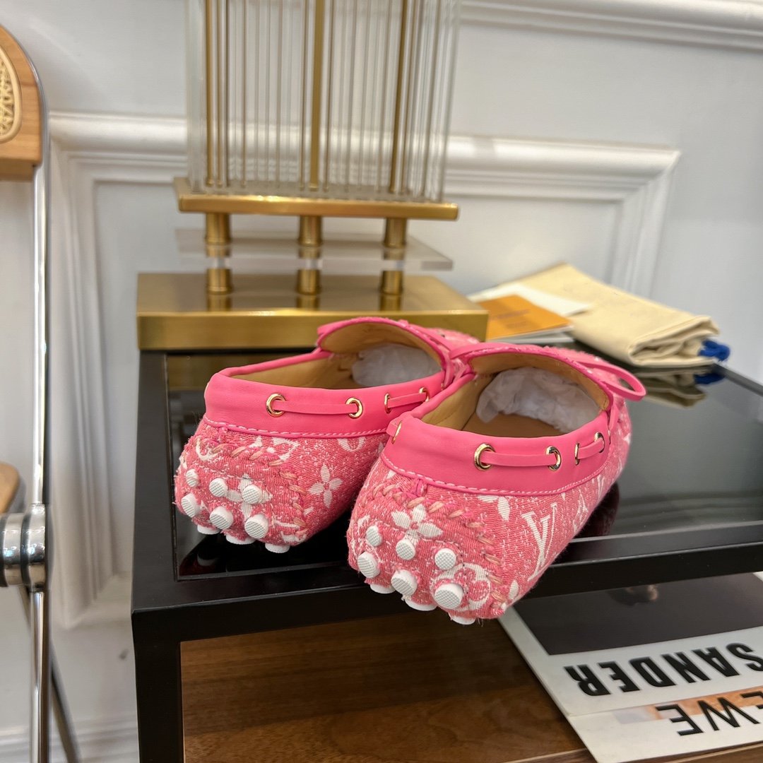 LV GLORIA FLAT LOAFER DENIM FLORAL FABRIC PINK - 35