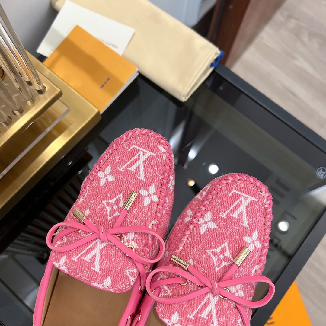 LV GLORIA FLAT LOAFER DENIM FLORAL FABRIC PINK - 35