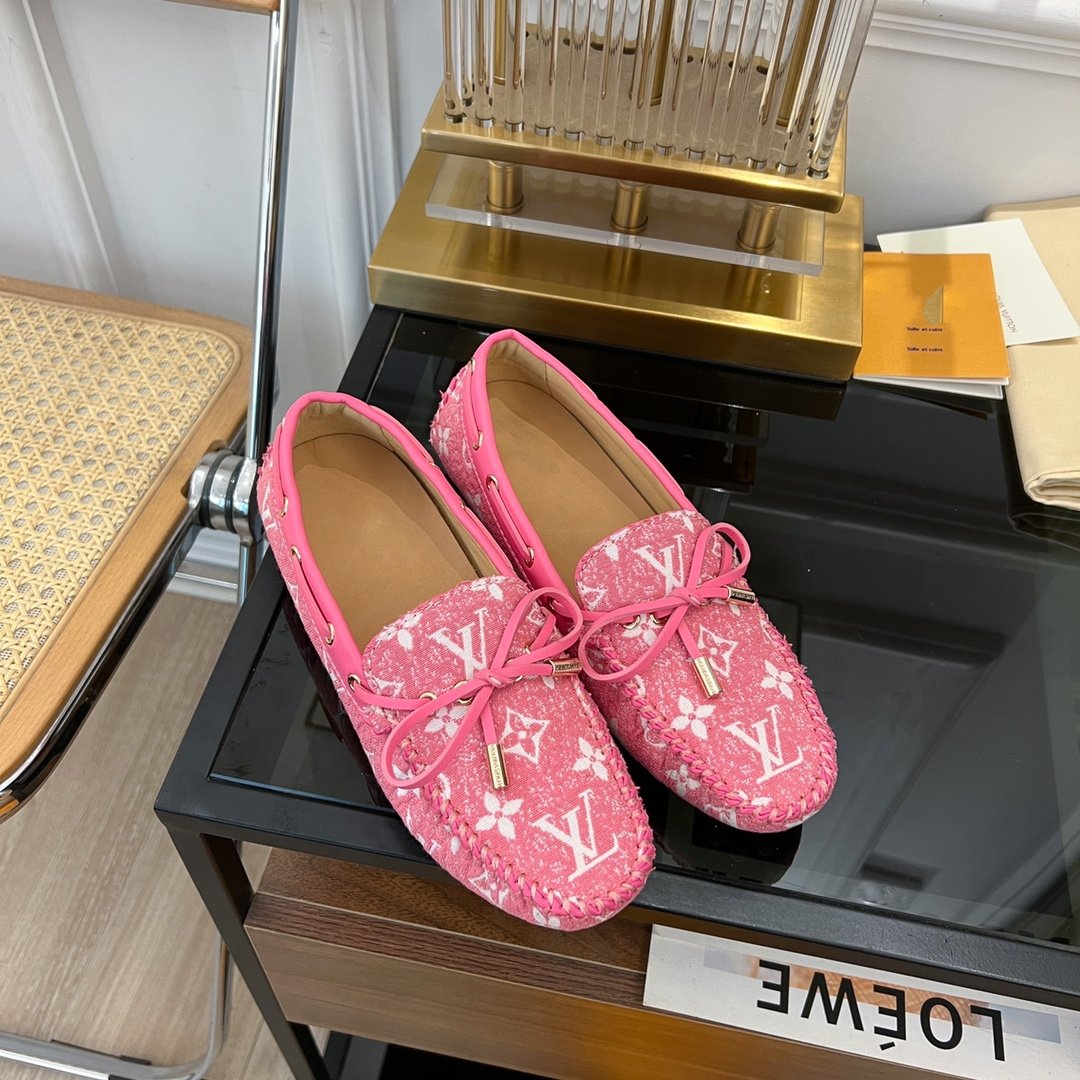 LV GLORIA FLAT LOAFER DENIM FLORAL FABRIC PINK - 35