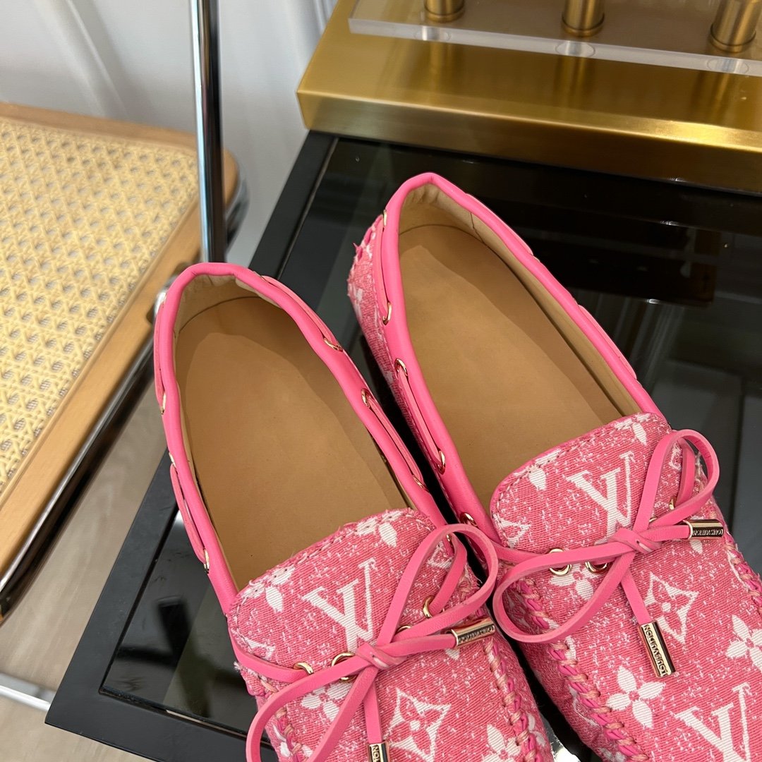 LV GLORIA FLAT LOAFER DENIM FLORAL FABRIC PINK - 35