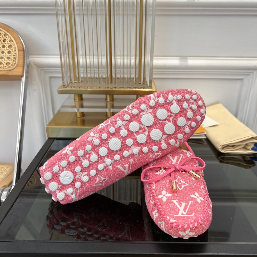 LV GLORIA FLAT LOAFER DENIM FLORAL FABRIC PINK - 35