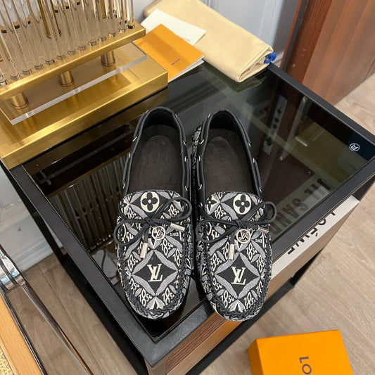 LV GLORIA FLAT LOAFER DENIM FLORAL FABRIC BLACK - 35