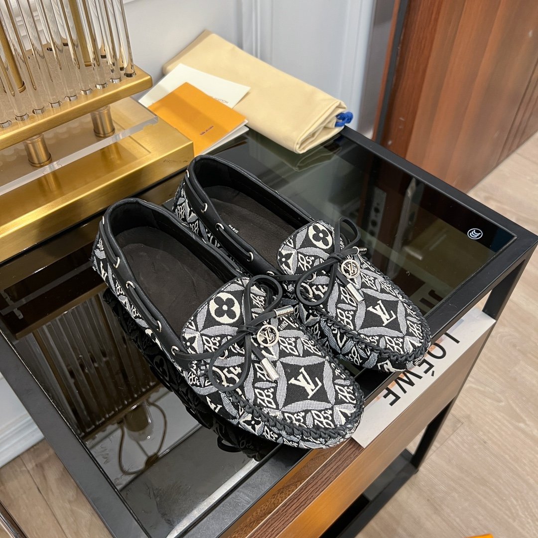 LV GLORIA FLAT LOAFER DENIM FLORAL FABRIC BLACK - 35