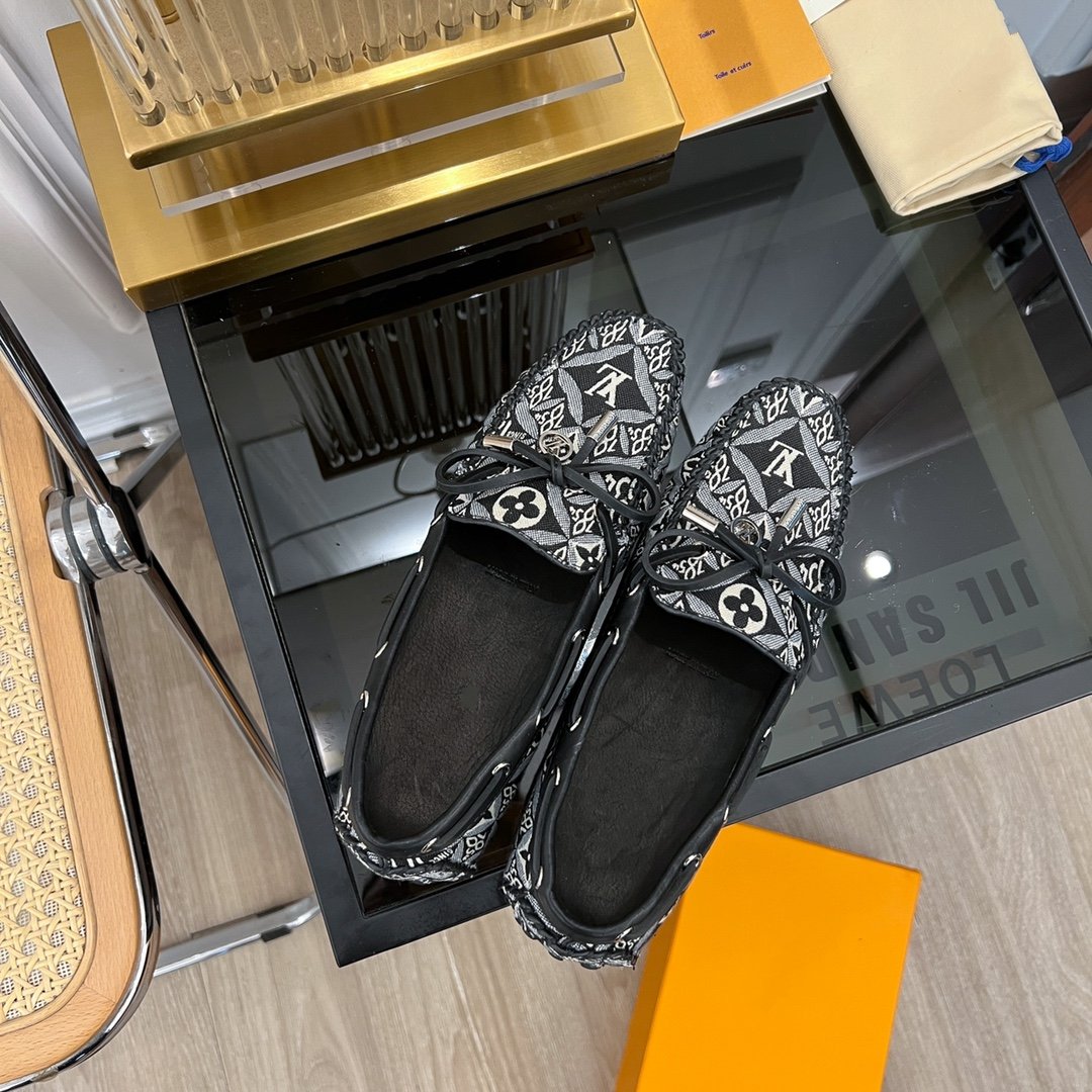 LV GLORIA FLAT LOAFER DENIM FLORAL FABRIC BLACK - 35