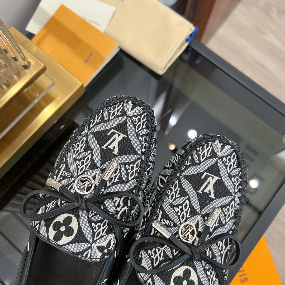 LV GLORIA FLAT LOAFER DENIM FLORAL FABRIC BLACK - 35