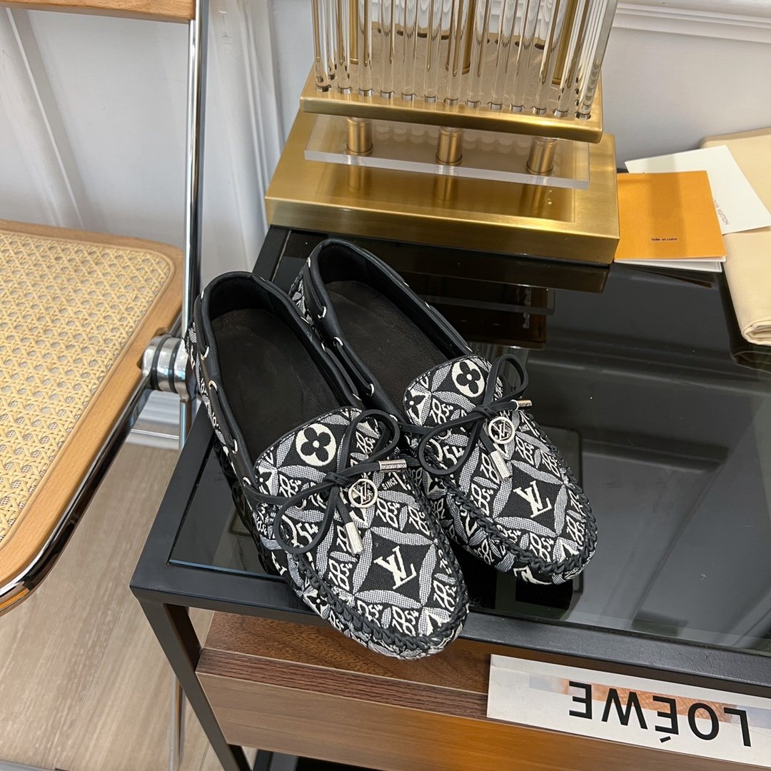 LV GLORIA FLAT LOAFER DENIM FLORAL FABRIC BLACK - 35