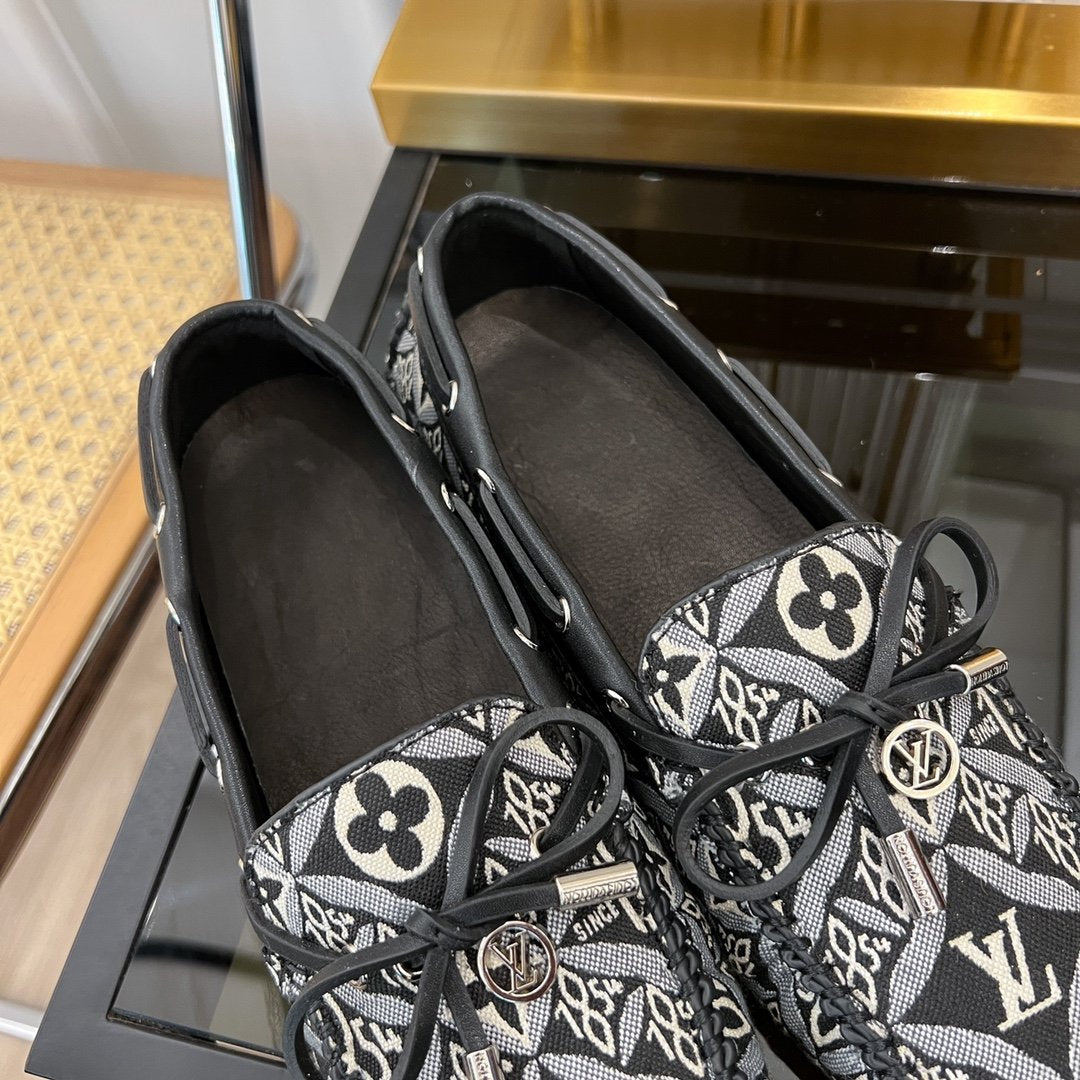 LV GLORIA FLAT LOAFER DENIM FLORAL FABRIC BLACK - 35