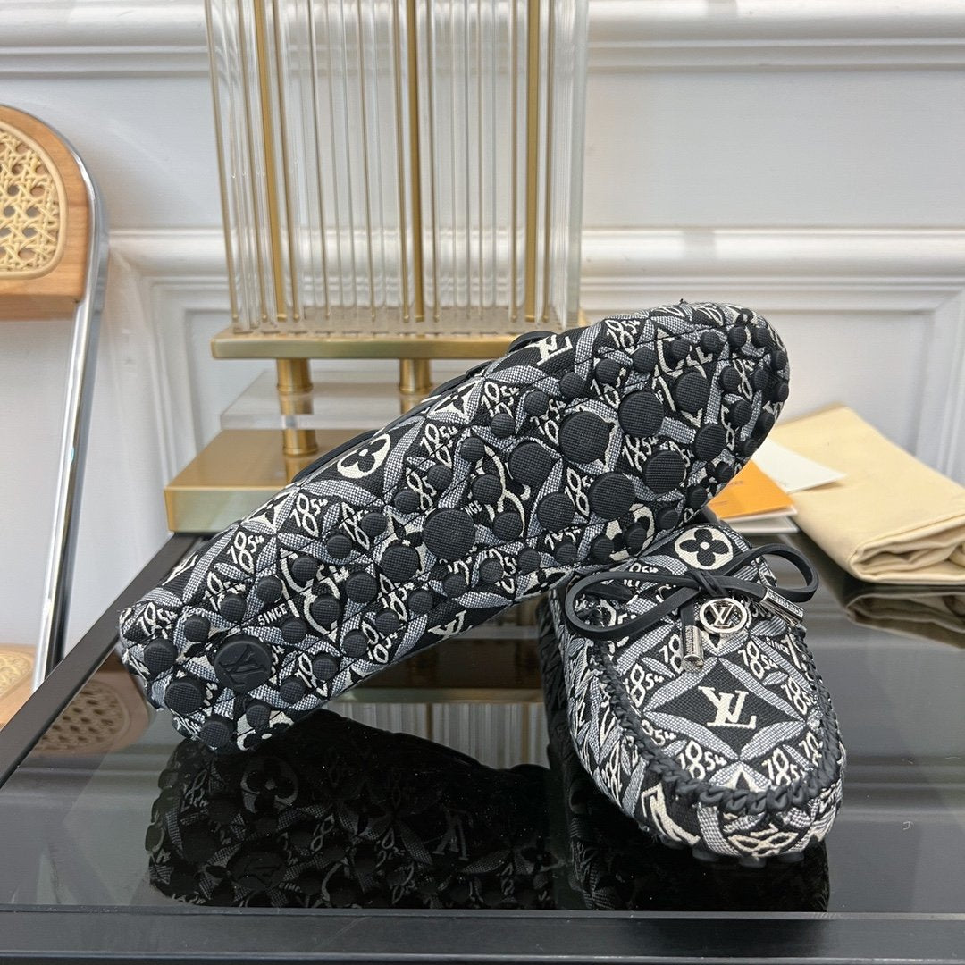 LV GLORIA FLAT LOAFER DENIM FLORAL FABRIC BLACK - 35