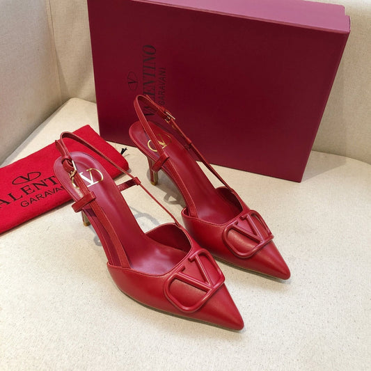VLOGO SIGNATURE CHERRY RED CALFSKIN HIGH SLINGBACK PUMP 7 CM - 34