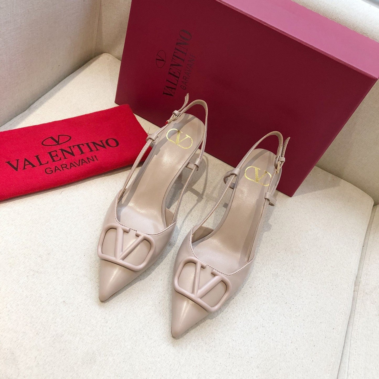 VLOGO SIGNATURE LIGHT PINK CALFSKIN HIGH SLINGBACK PUMP 7 CM - 34
