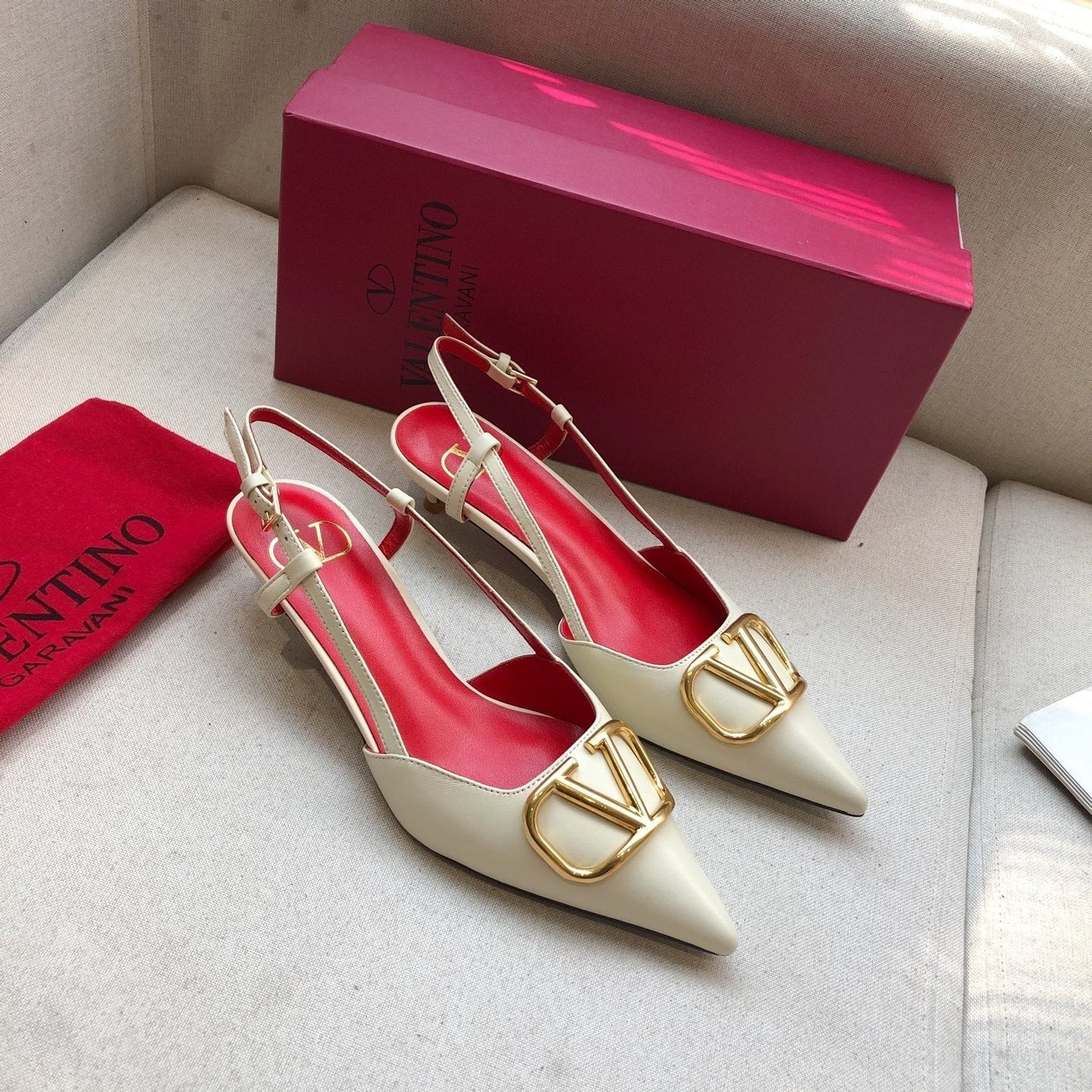 VLOGO SIGNATURE WHITE CREAM CALFSKIN HIGH SLINGBACK PUMP 4 CM - 34