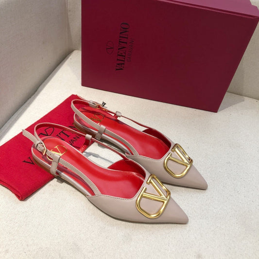 VLOGO SIGNATURE CREPE PINK CALFSKIN FLAT SLINGBACK PUMP - 34
