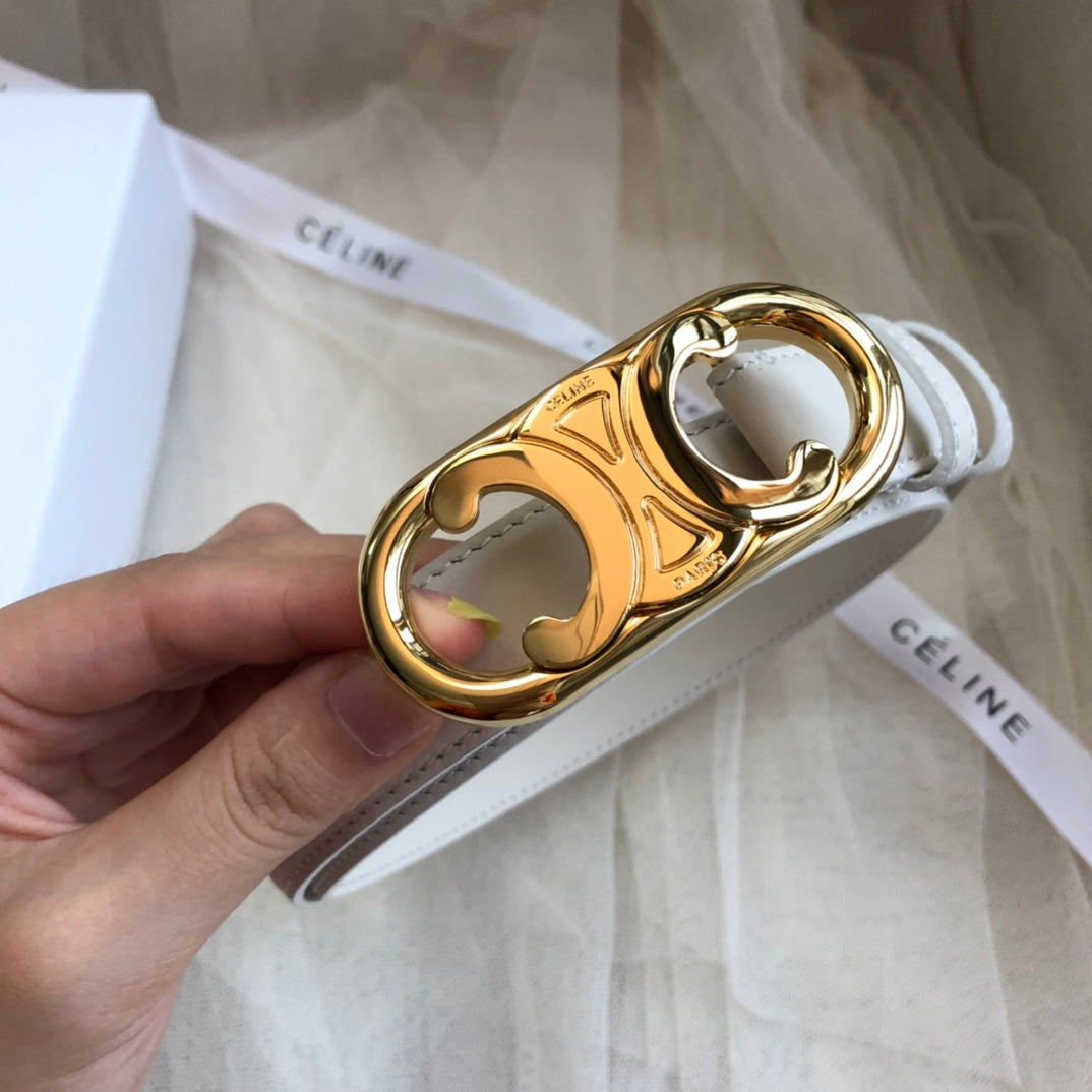 CELINE 25S BELT 25MM IN LIGHT GRAY CALFSKIN GOLD HARDWARE 562439 - 26 - 28