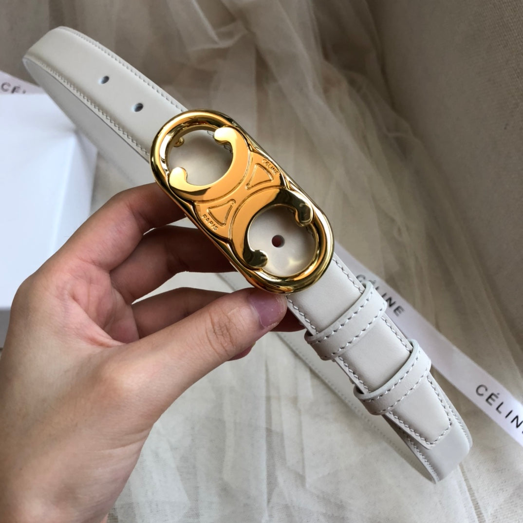 CELINE 25S BELT 25MM IN LIGHT GRAY CALFSKIN GOLD HARDWARE 562439 - 26 - 28