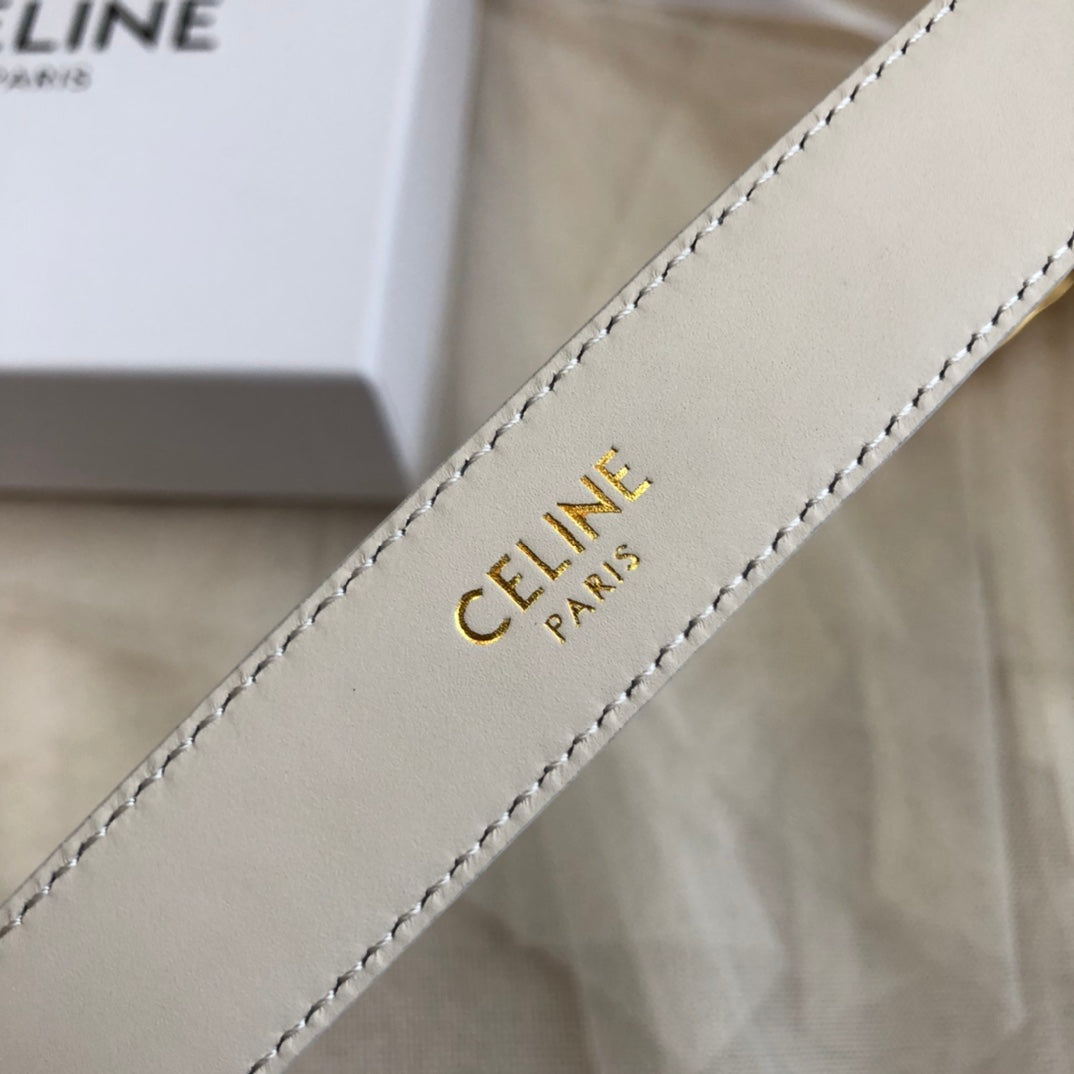 CELINE 25S BELT 25MM IN LIGHT GRAY CALFSKIN GOLD HARDWARE 562439 - 26 - 28