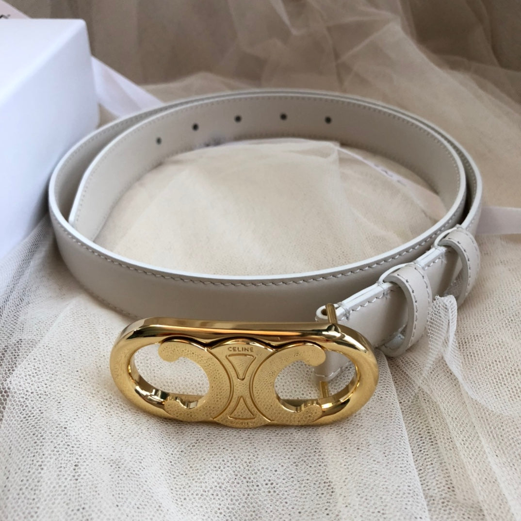 CELINE 25S BELT 25MM IN LIGHT GRAY CALFSKIN GOLD HARDWARE 562439 - 26 - 28
