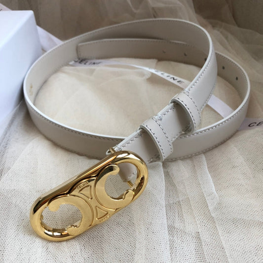 CELINE 25S BELT 25MM IN LIGHT GRAY CALFSKIN GOLD HARDWARE 562439 - 26 - 28