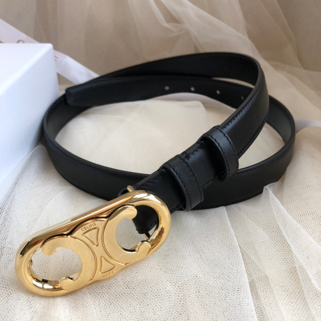 CELINE 25S BELT 25MM IN BLACK CALFSKIN GOLD HARDWARE 562438 - 26 - 28