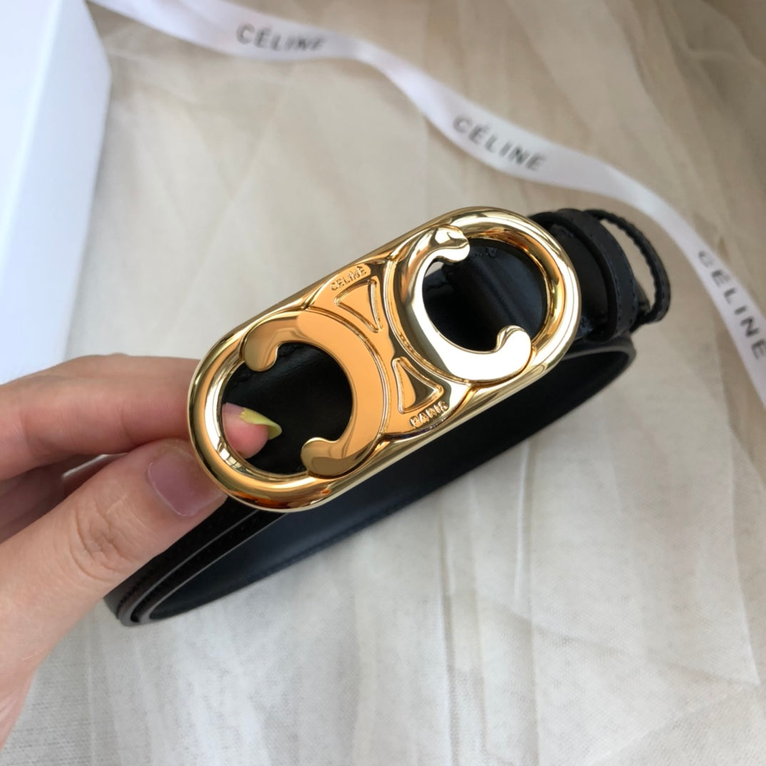CELINE 25S BELT 25MM IN BLACK CALFSKIN GOLD HARDWARE 562438 - 26 - 28
